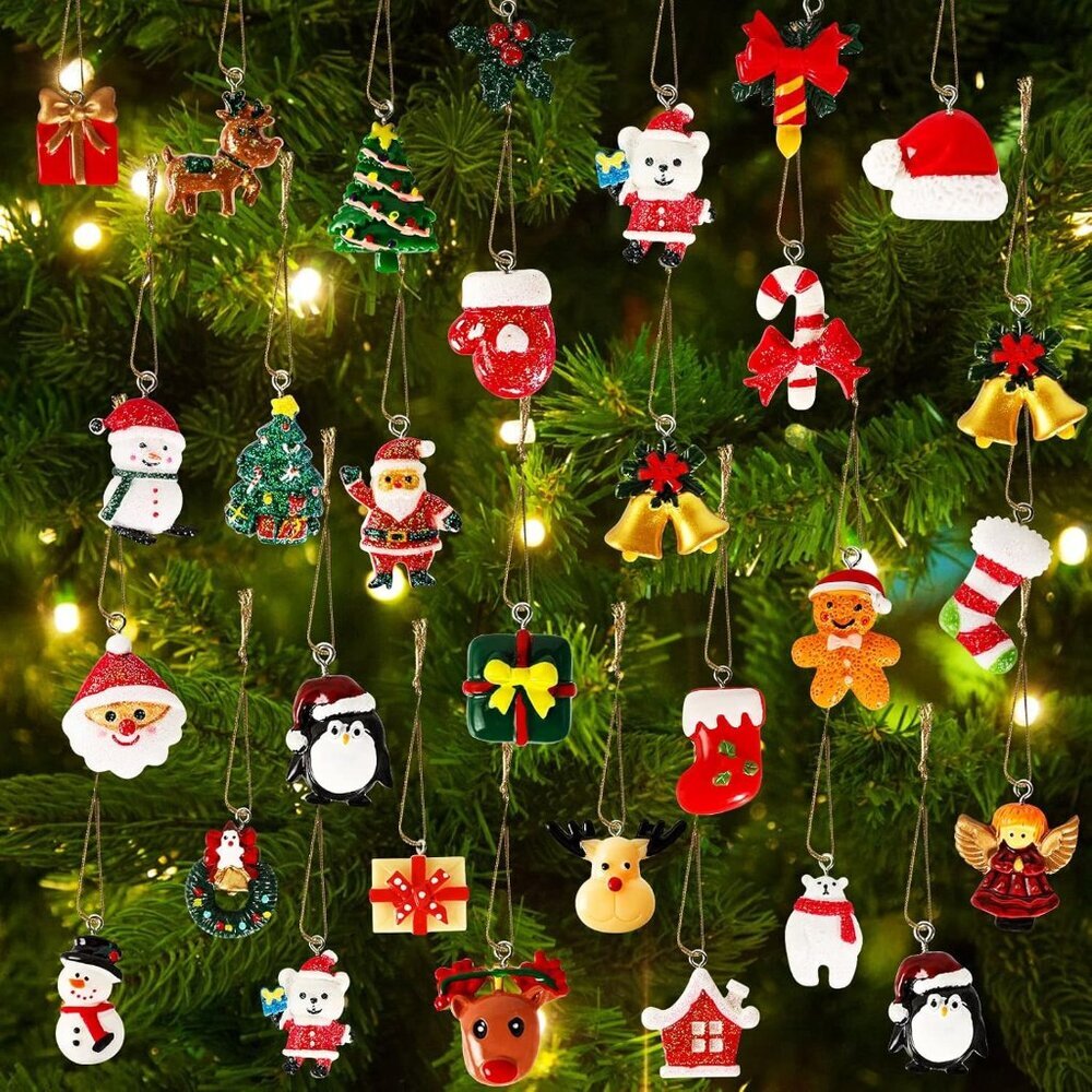 36PCS Mini Resin Christmas Ornaments Tiny Christmas Tree Decorations Set Comes w